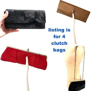 bag lot of 4 clutch beaded  cloth leather velvet red black gold wristlet chain